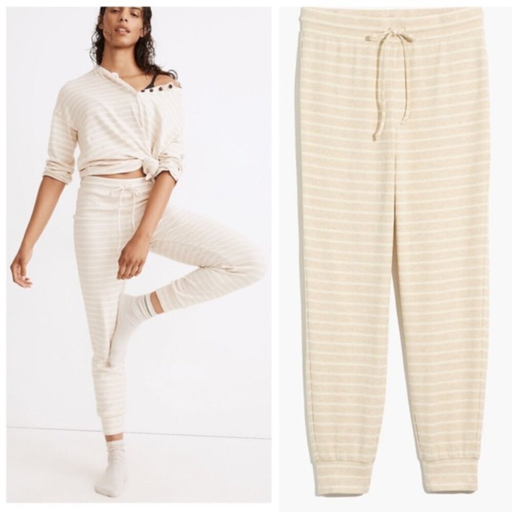 Madewell NWT MWL Breeze Slim Joggers in Adee Stripe Cozy Soft Stretch Neutral XS